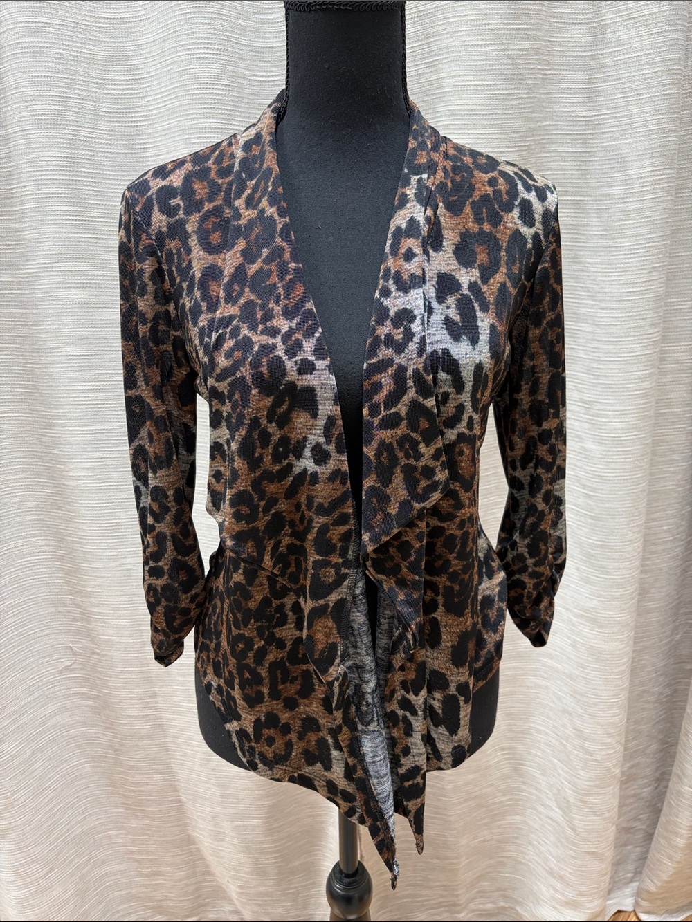 Clara Sun Woo Leopard Print Open Cardigan in Brown & Black